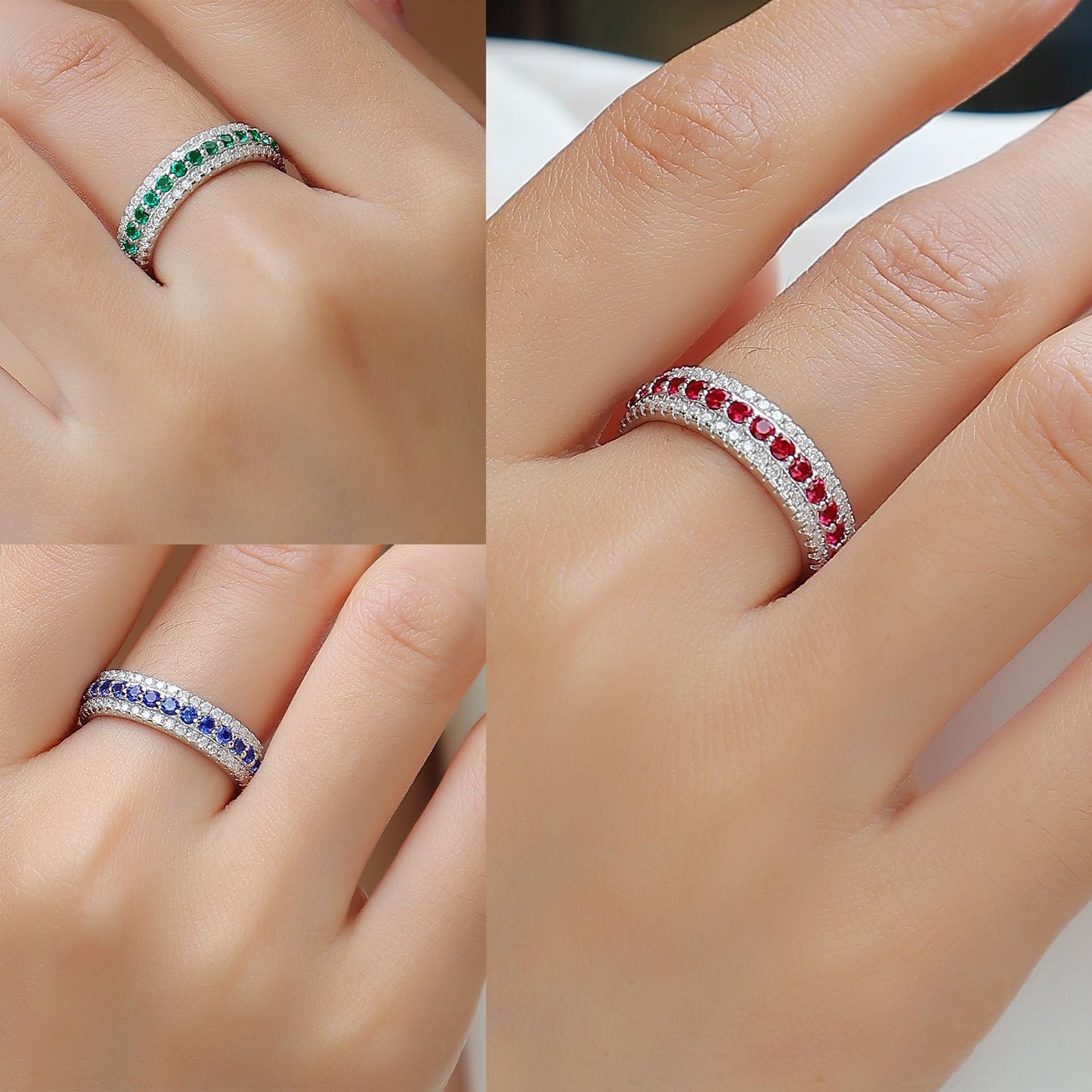 S925 Silver Plated 18K Platinum Lab Grown Gemstones Eternity Ring with Moissanite