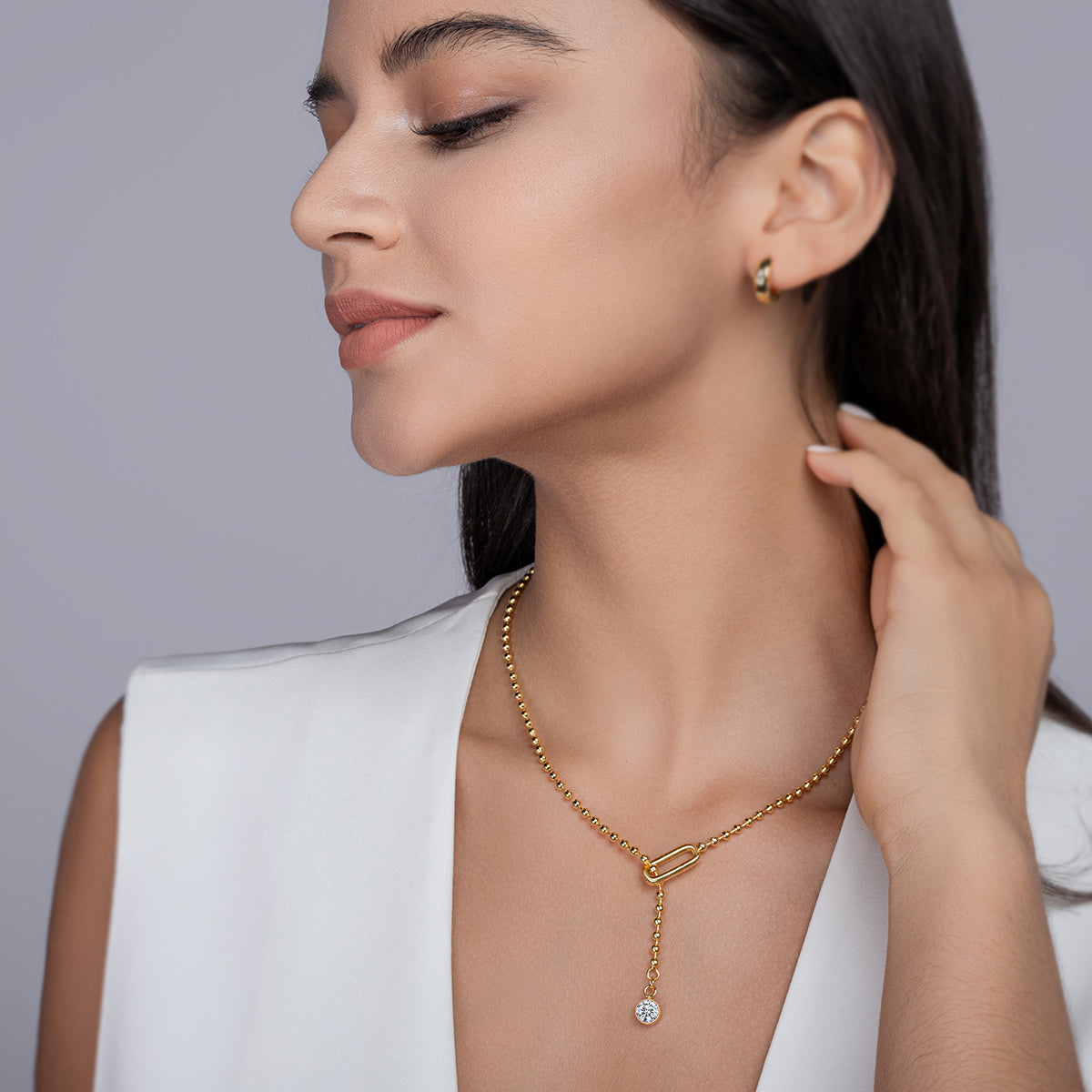 Silver Plated 18K Gold Hollow Rectangle Necklace with Moissanite