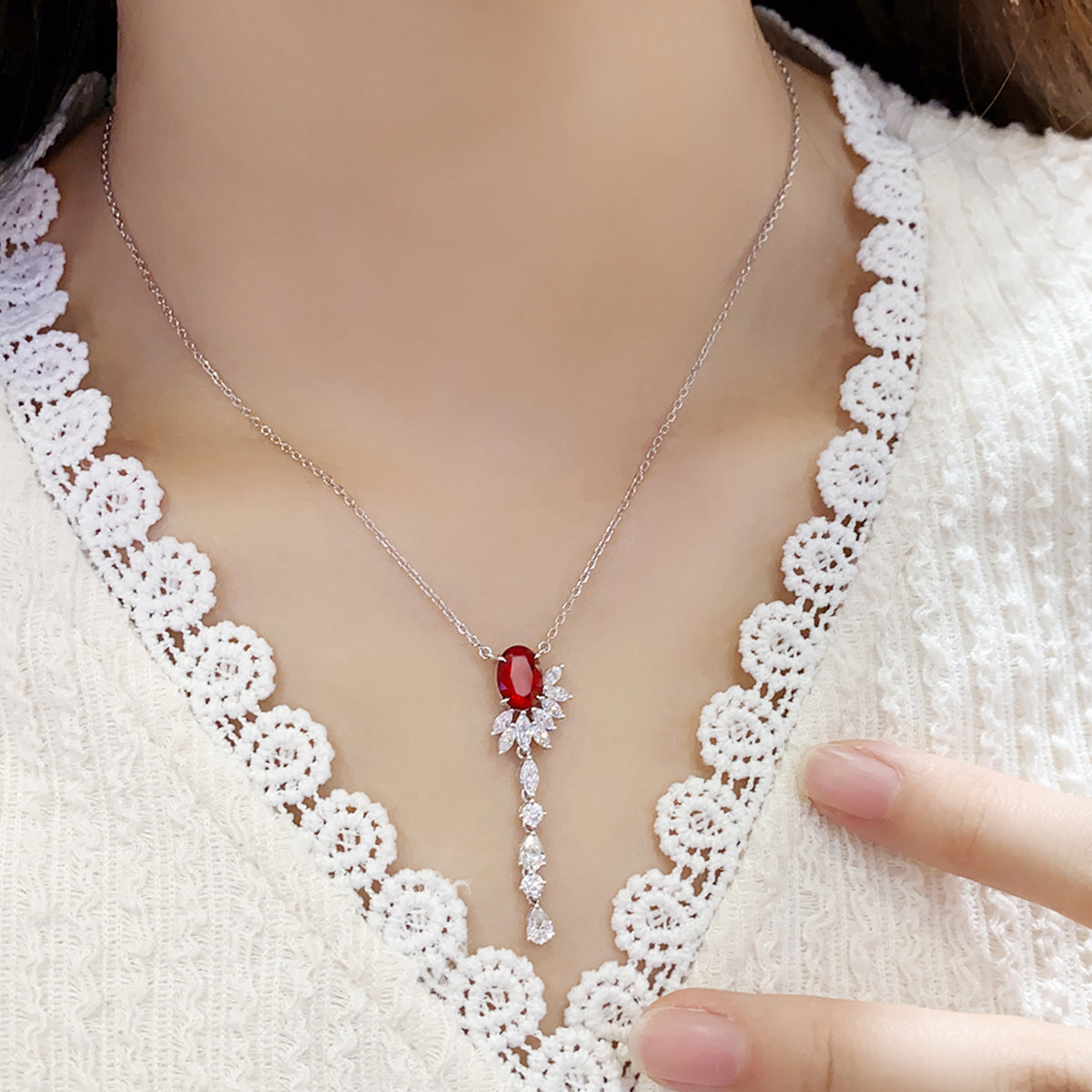 2.22 Carat Oval Lab Created Gemstone Pendant Necklace