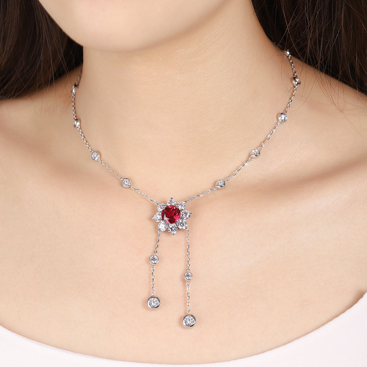 S925 Silver Plated 18K Platinum Sun-Flower Necklace Gemstone