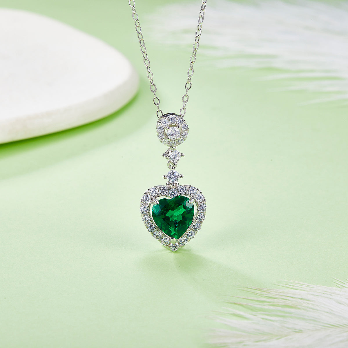 1.45 Carat Heart-Shape Lab Grown Emerald Halo Pendant Necklace
