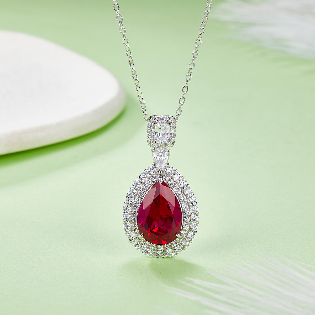 3.58 Carat Pear Drop Lab Grown Ruby Pendant Necklace