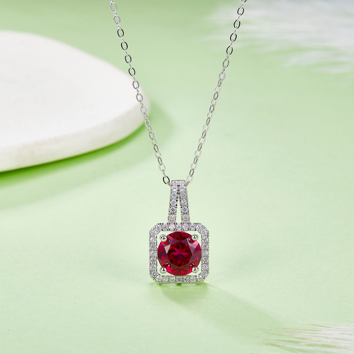 Square Pendant With 2.0 Carat Round Cut Lab Grown Gemstone S925 Silver Plated 18K Platinum Necklace
