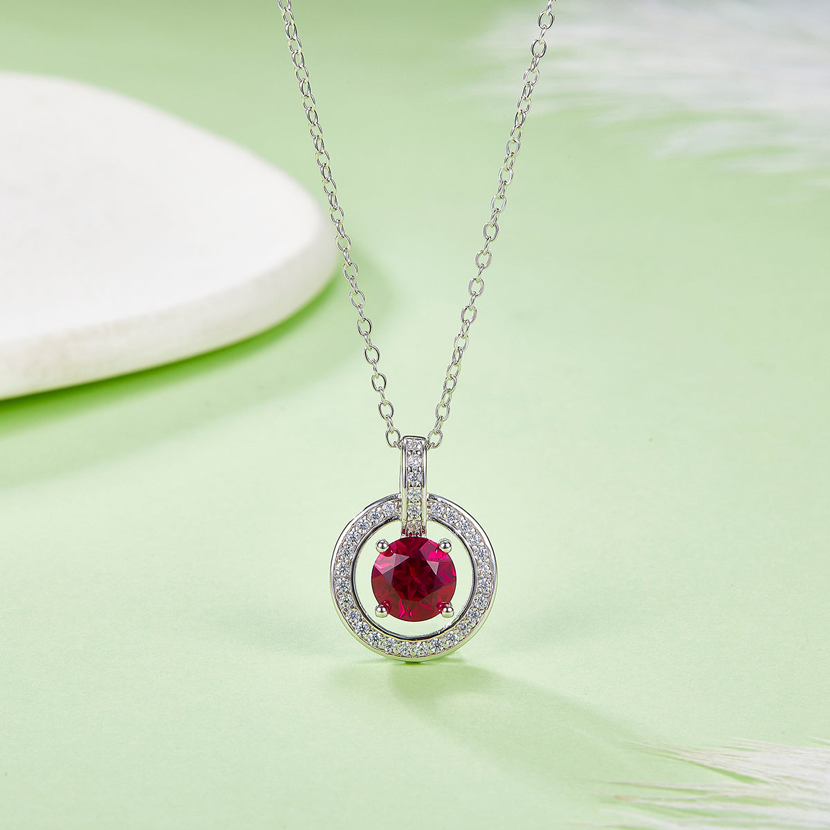 Circle Pendant with 1.0 Carat Lab Grown Ruby Necklace