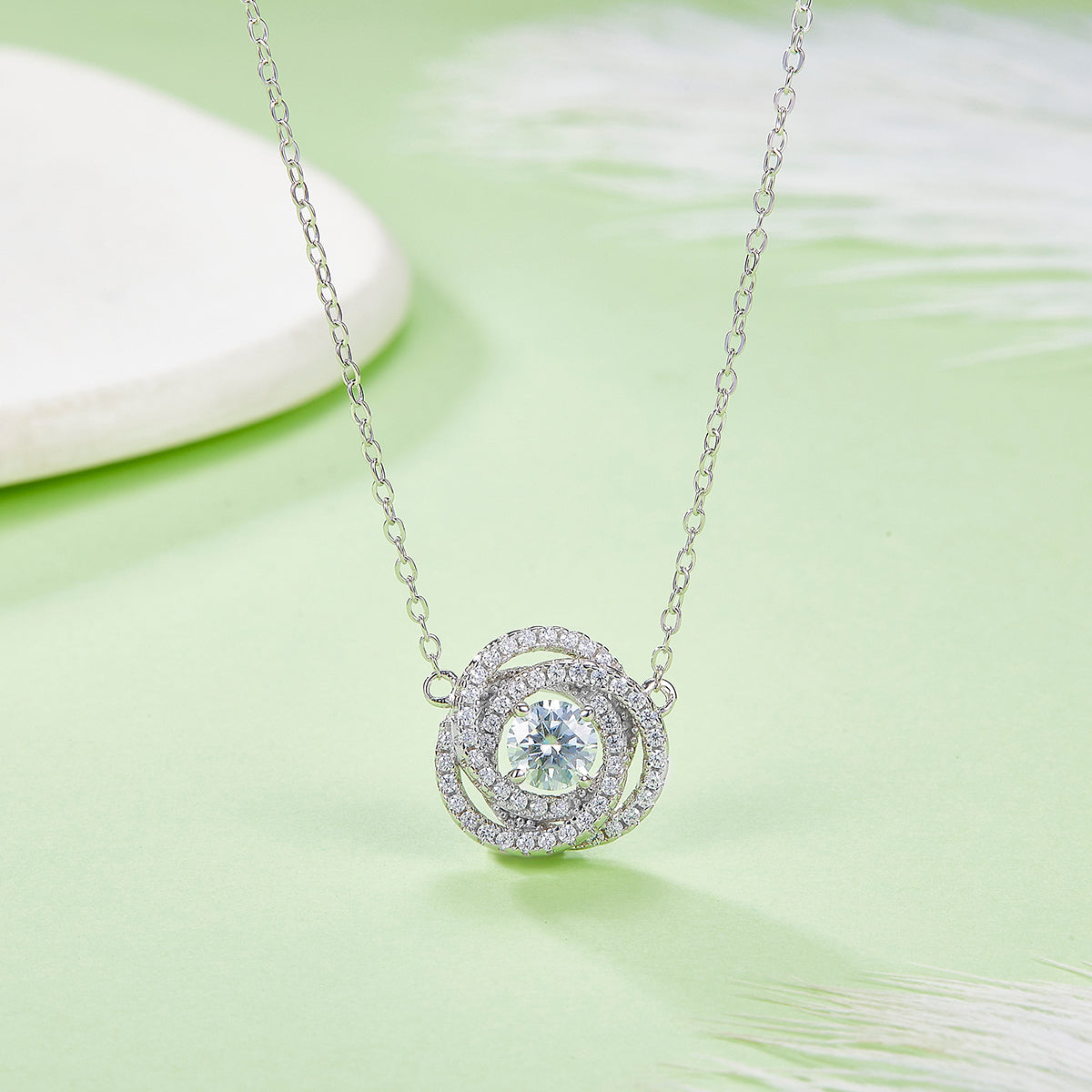 Round Cut Moissanite Pendant S925 Silver Plated Necklace
