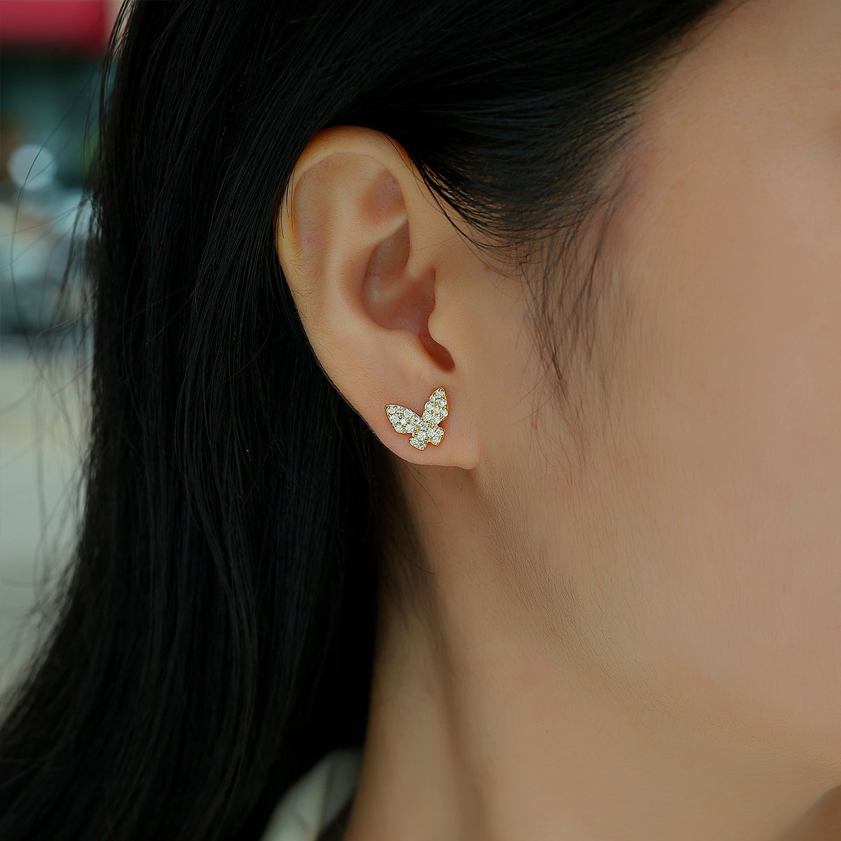 Small Moissanite S925 Silver Plated 18K Gold Butterfly Stud Earrings