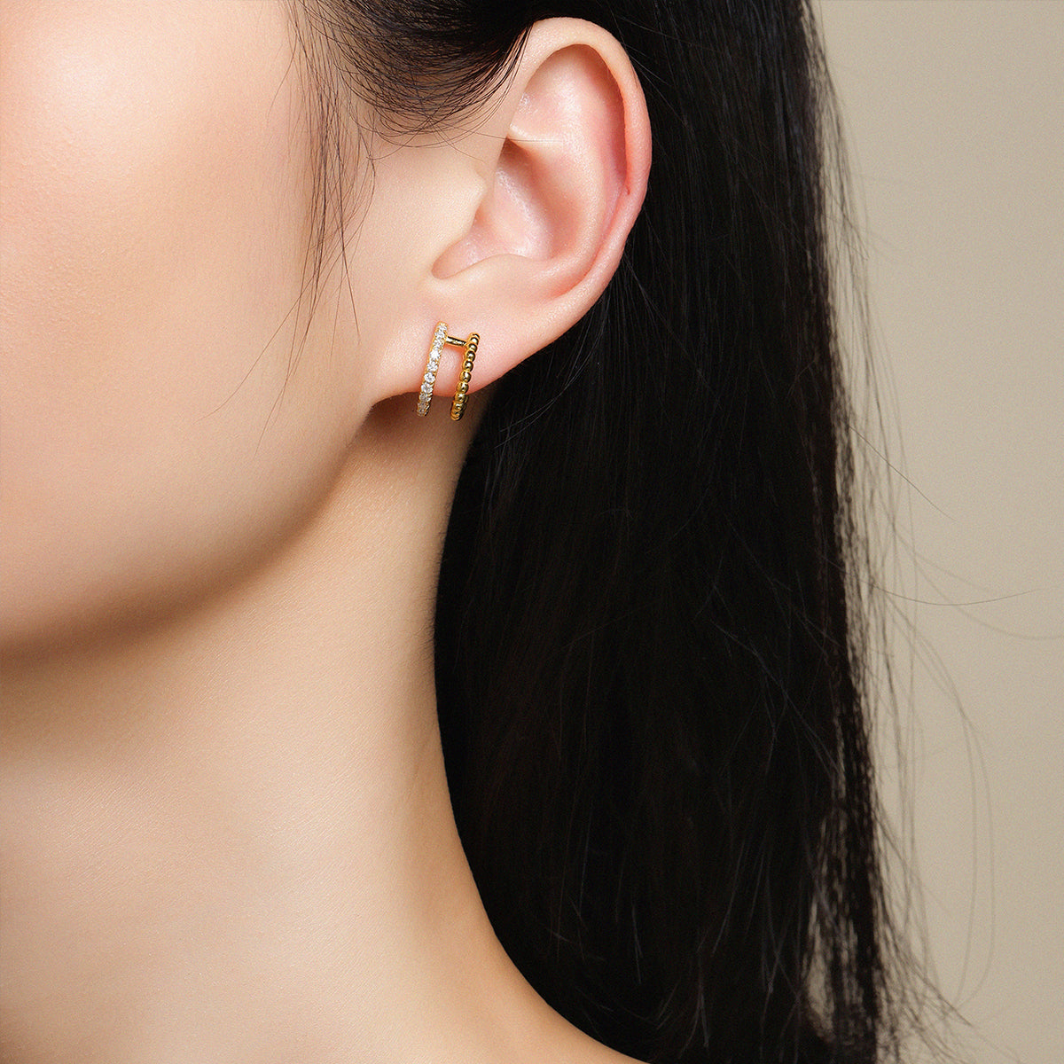 S925 Silver Plated 18K Gold Double Layer Hoop Earrings Moissanite