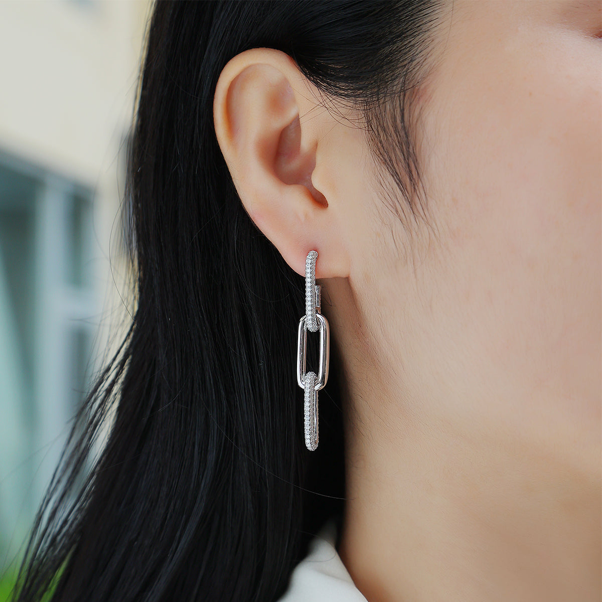 Double Hollow Oval Buckle Pendant Moissanite Drop Earrings