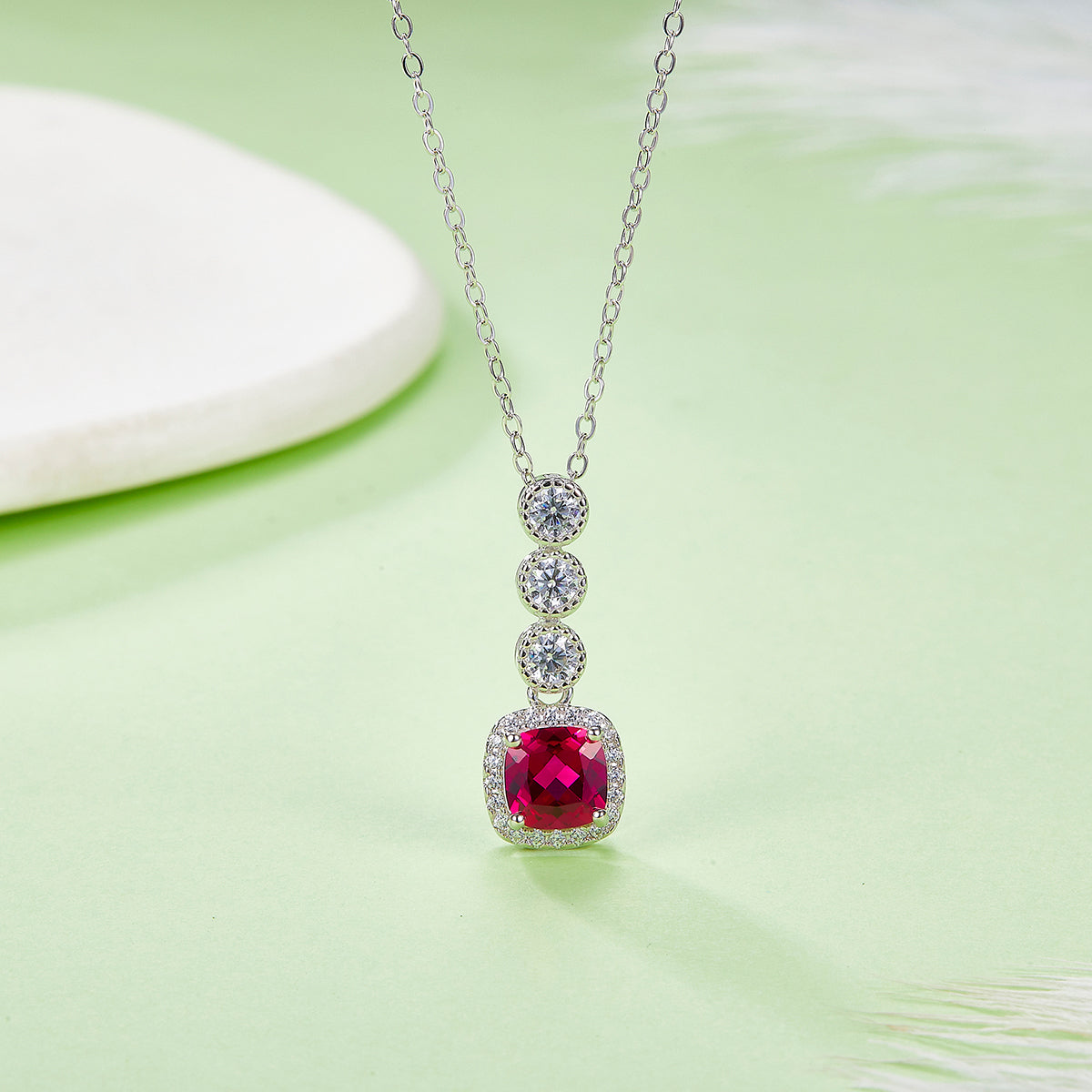 0.93 Carat Square Lab Grown Gemstone Halo Pendant Necklace