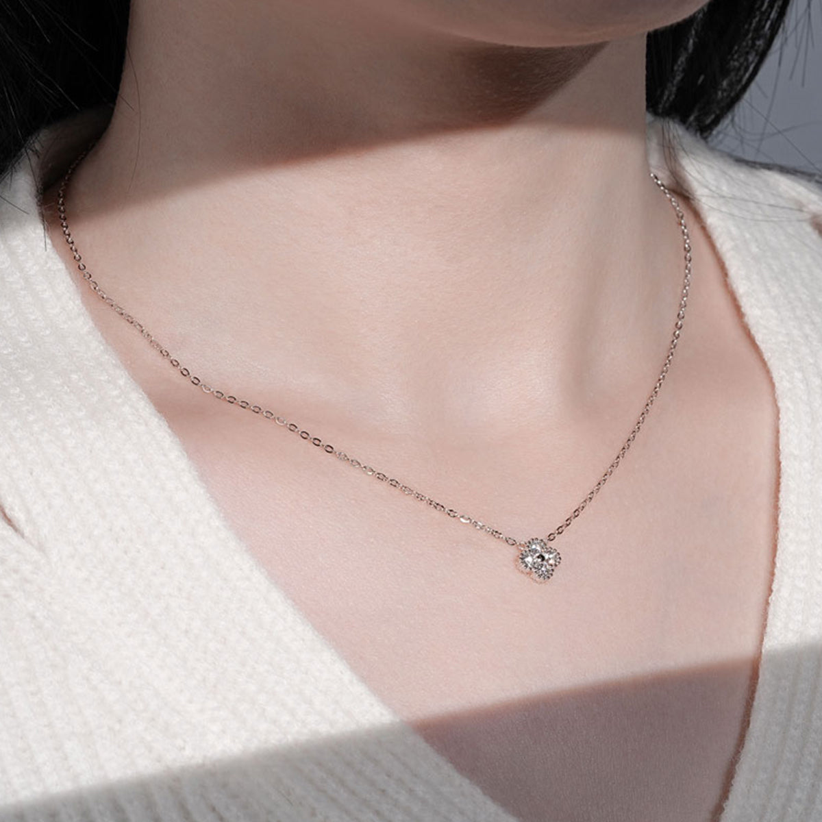 0.4 Carat Moissanite Clover Pendant S925 Silver Plated Necklace