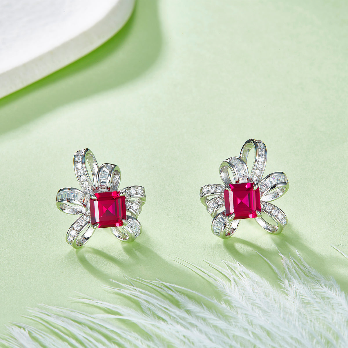 6*6mm Emerald Cut Lab Grown Gemstone S925 Silver Plated Earrings