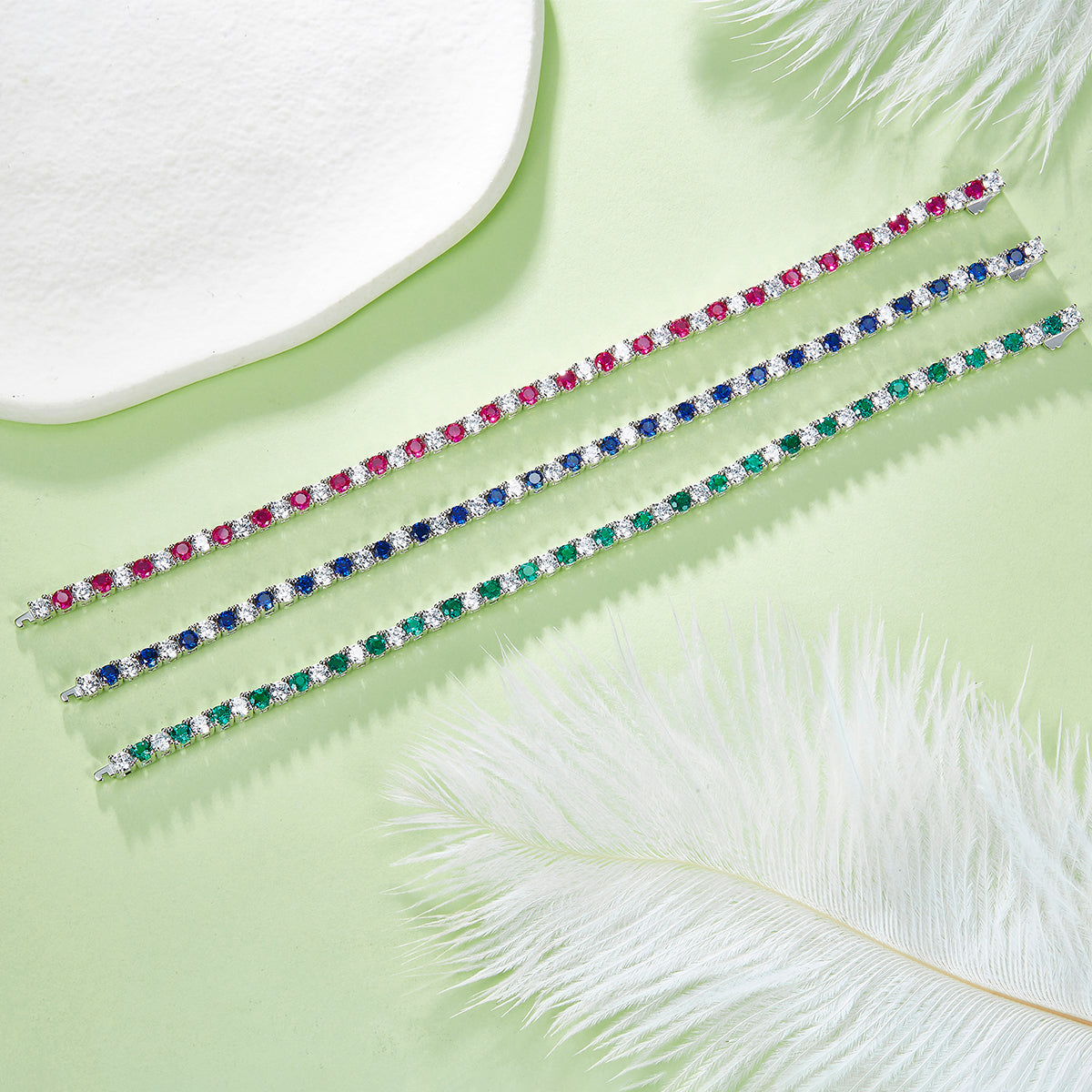 Elegant 3.0mm Lab Grown Gemstone S925 Silver Plated 18K Platinum Tennis Bracelet