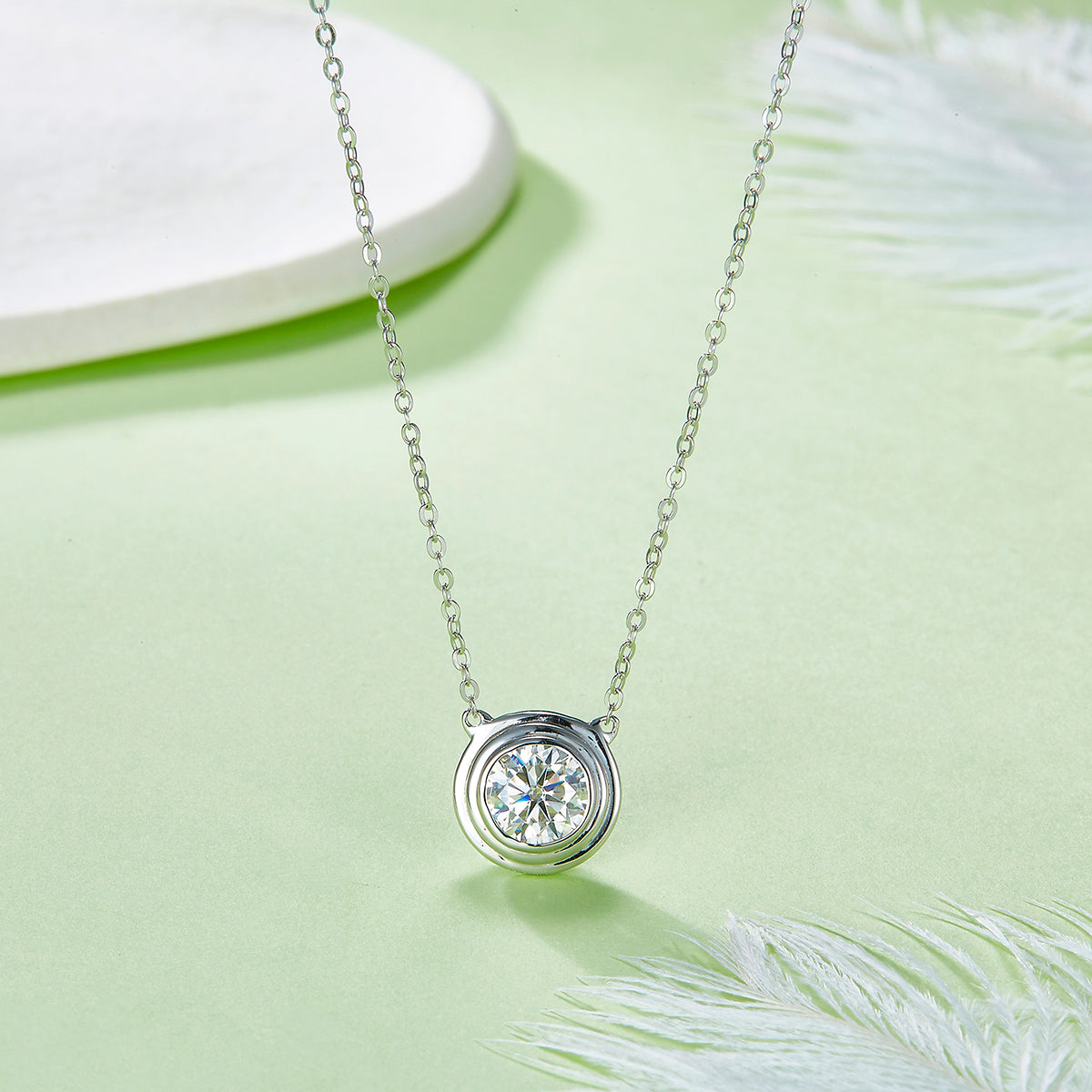 Sparkling Moissanite Necklace 1CT Pendant S925 Silver Plated Platinum Planderful For Her