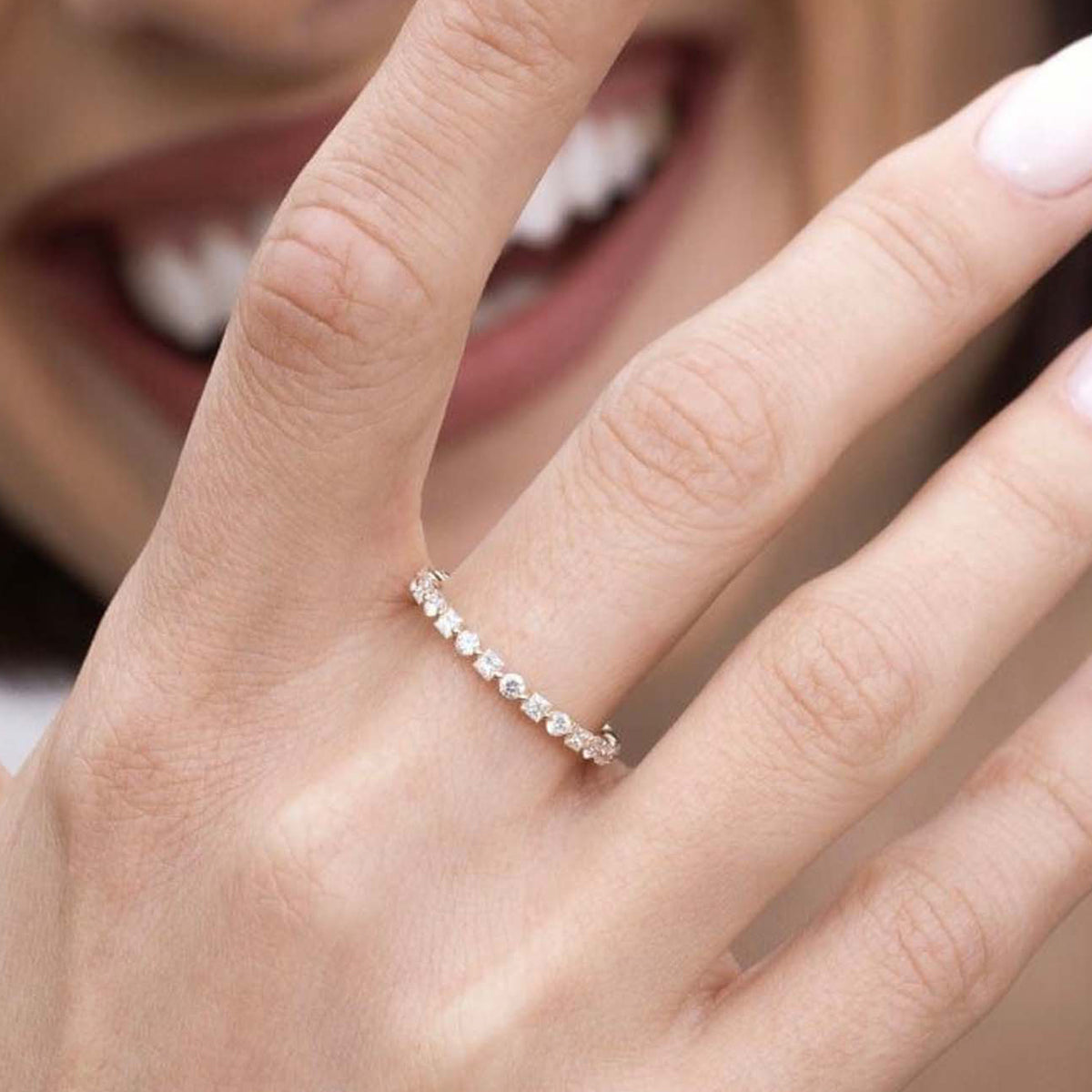 Planderful Moissanite Eternity Ring 2.1CT Full Round And Princess Cut Sterling Silver Plated Gold For Her