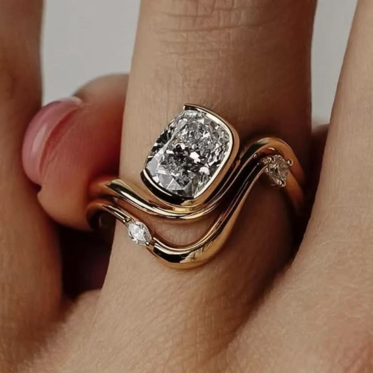 Planderful Moissanite Ring Set For Women Sparkling Two Piece