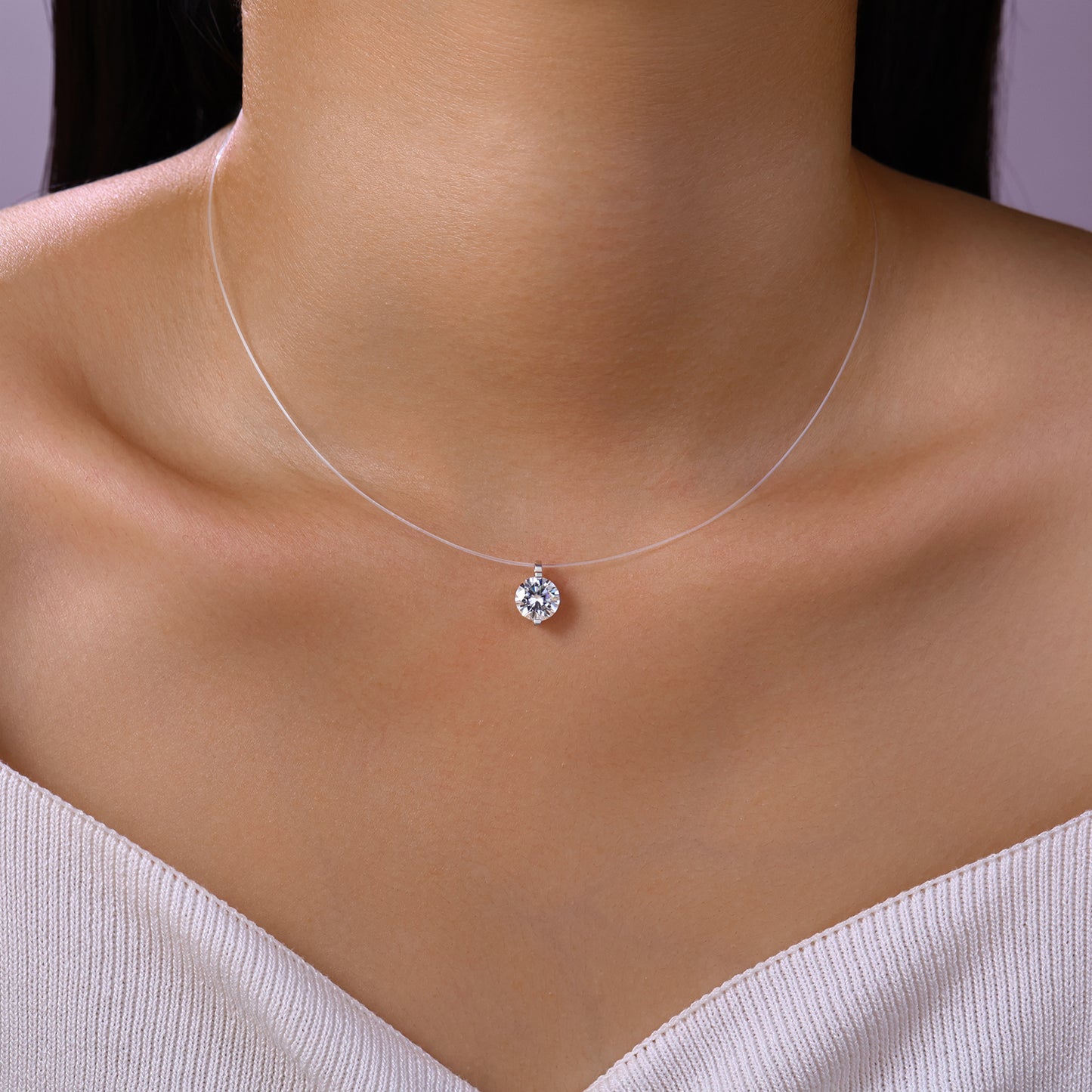 Planderful Shop Moissanite Necklace Minimalist S925 Silver Plated Platinum For Women Collarbone Invisible Fishing Line