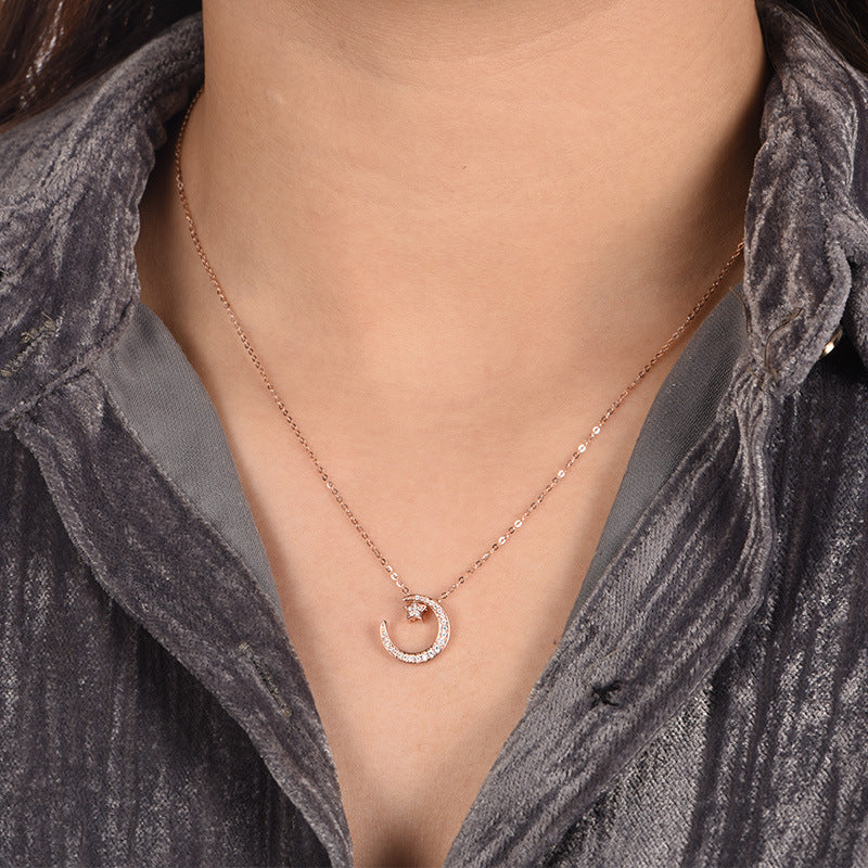 Planderful Moissanite Star Moon Necklace S925 Silver Plated Sparkling Gift For Her