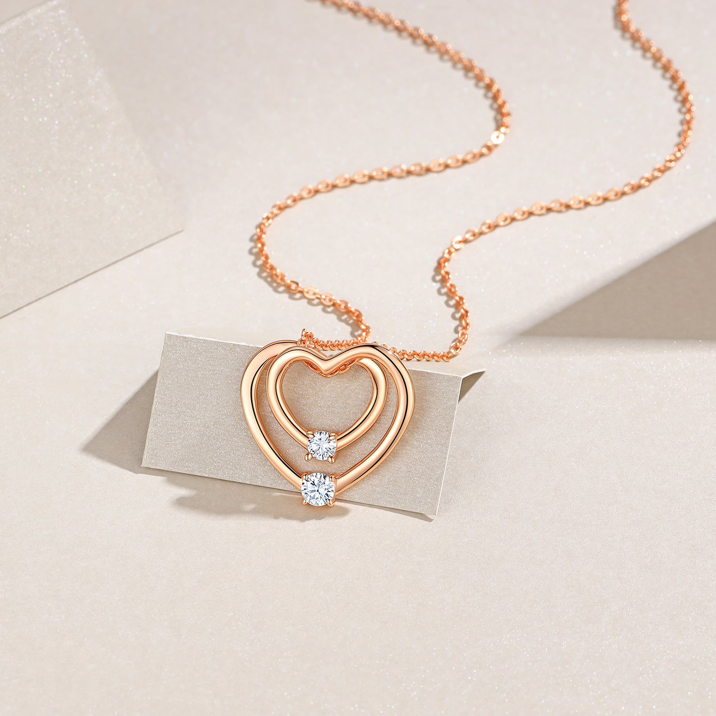 Planderful Moissanite Necklace Rose Gold Plated S925 Sterling Silver Double Heart Sparkling Gift For Her