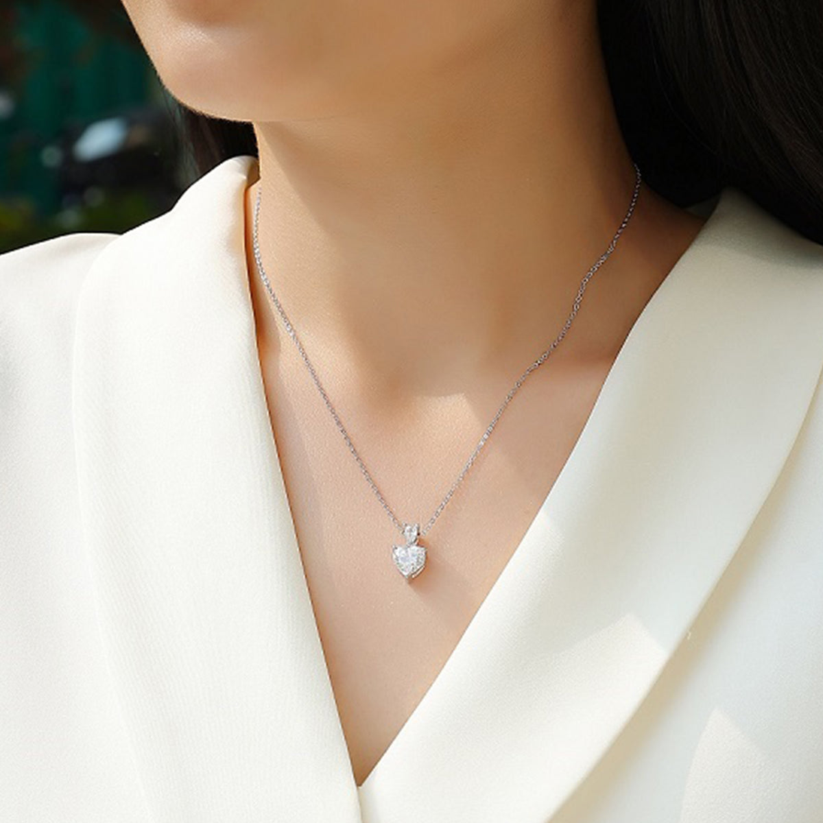 Planderful Moissanite Heart Necklace 2.0Ct With Pear Accent Sterling Silver Plated Dazzling Gift For Her