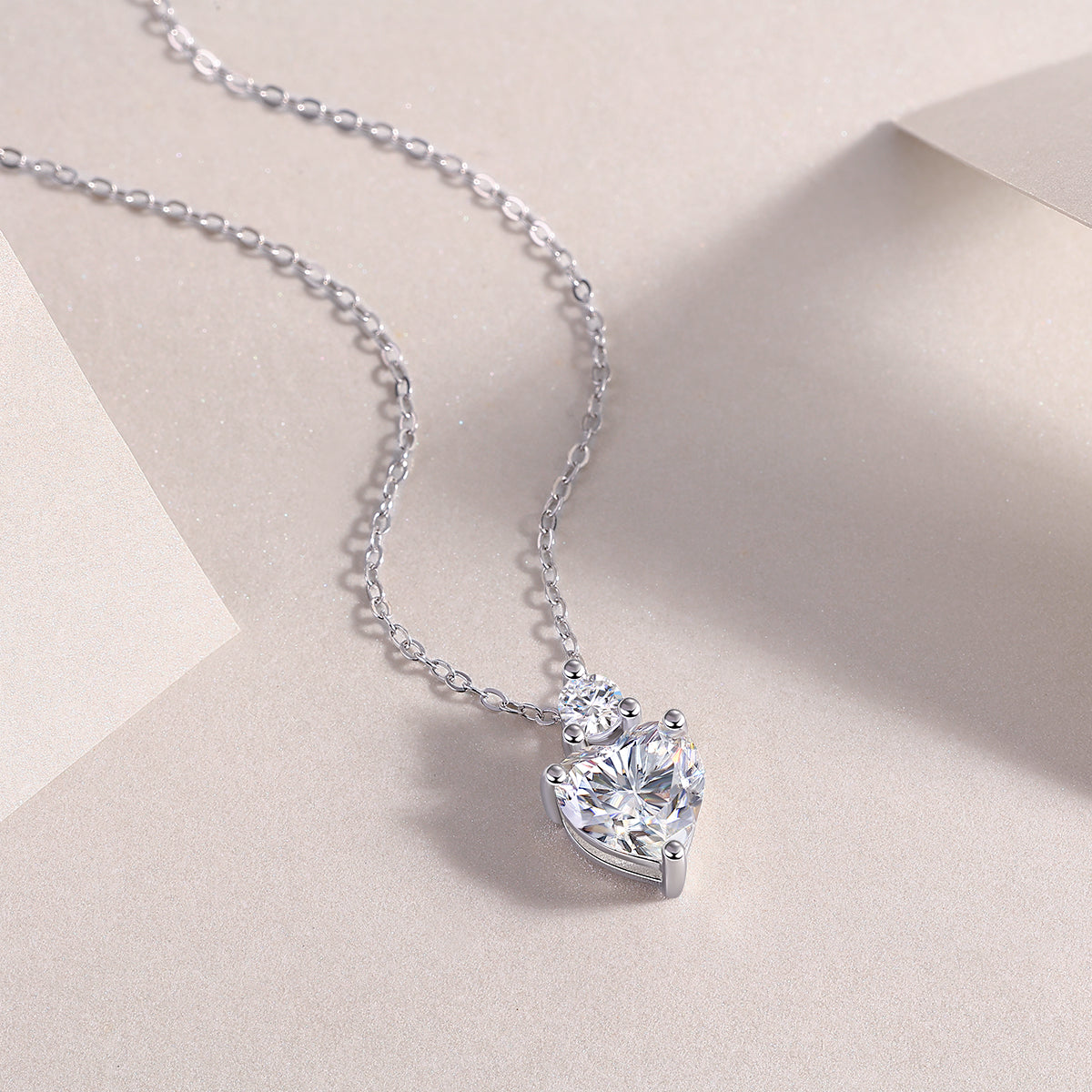 Planderful Moissanite Heart Necklace For Her 2.0Ct Main Stone 8mm With Sparkling Round Accent Sterling Silver Plated