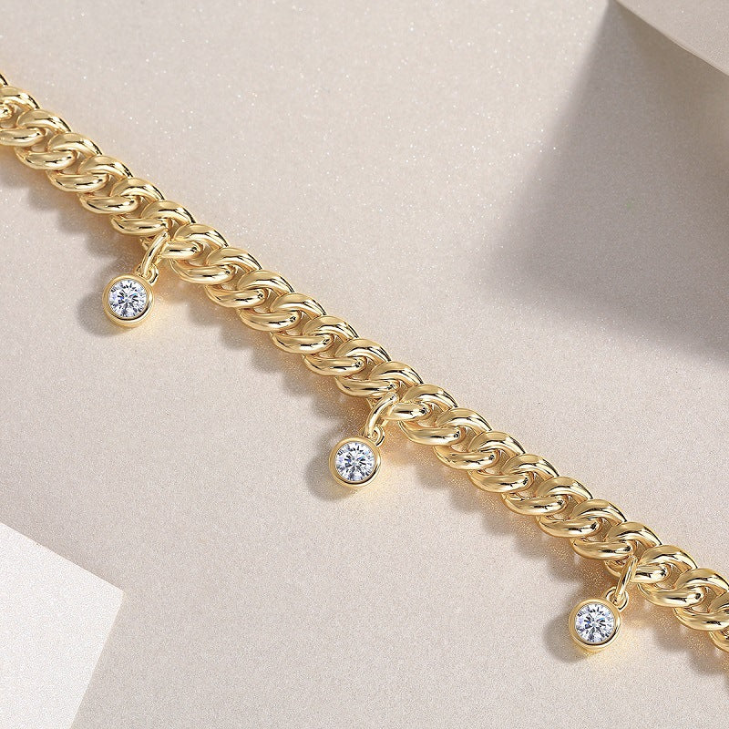 Planderful Moissanite Bracelet Cuban Chain 0.5CT S925 Silver Plated Gold Sparkling Gift For Her