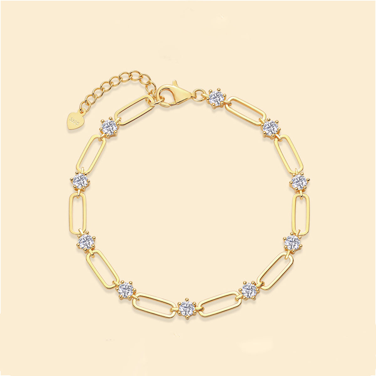 Planderful Moissanite S925 Silver Bracelet 3.0Ct Rectangular Buckle Gold Plated Sparkling Gift for Her