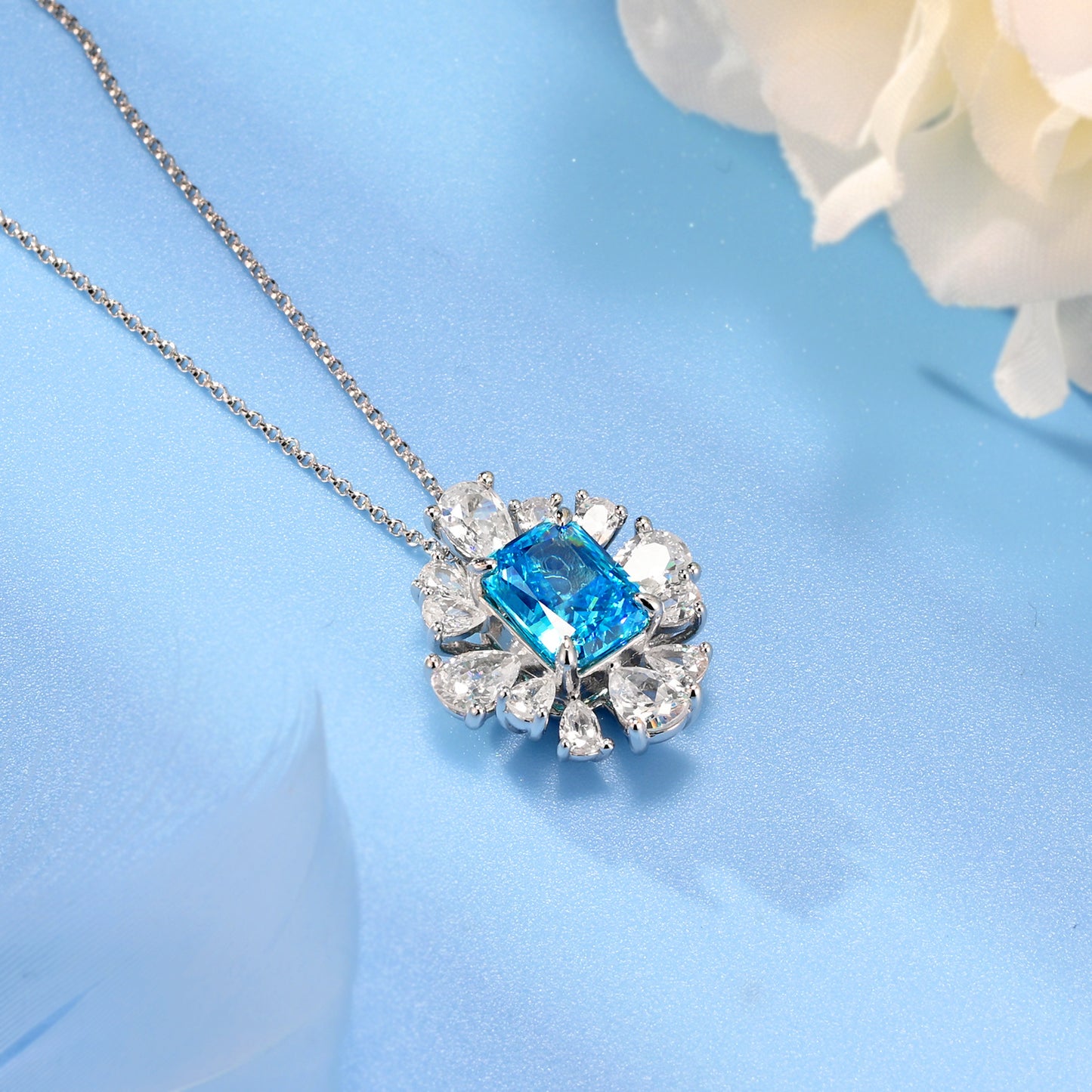 Planderful Zircon Pendant Necklace Silver Plated Rectangular High Carbon Zircon 40 To 45 Cm For Women Gift