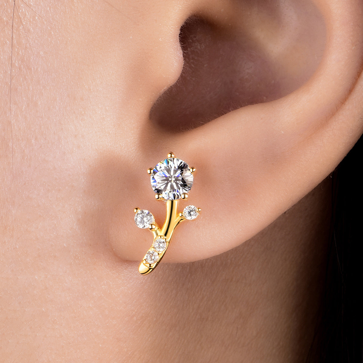 Planderful 1.0ct Moissanite Flower Stud Earrings Sparkling S925 Silver Gold Plated For Women