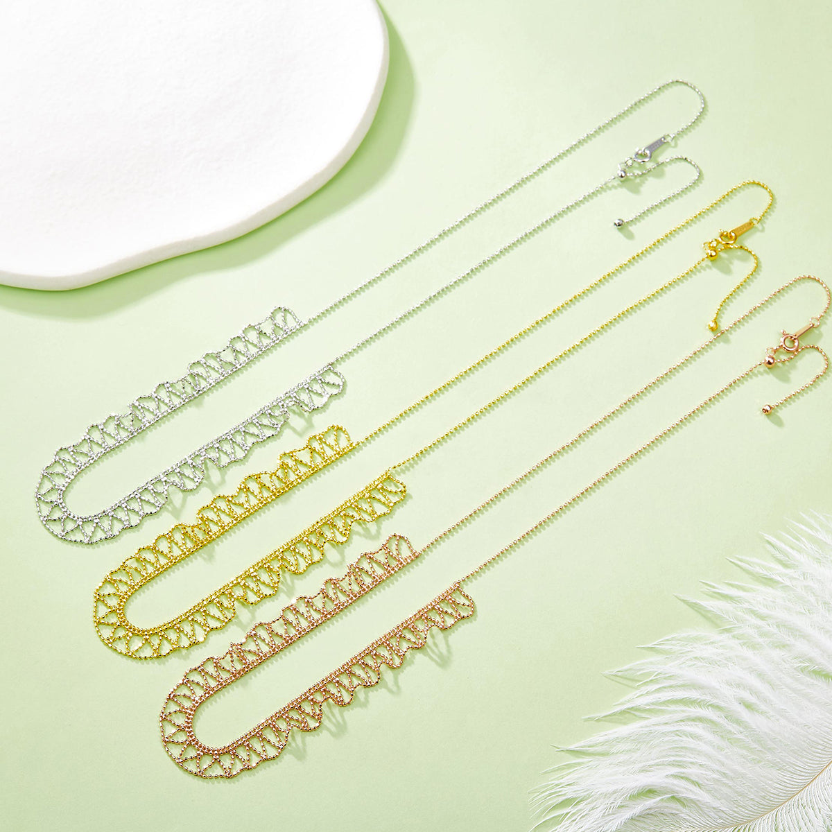 Planderful S925 Silver Necklace Italian Craft Woven Lace 45cm For Everyday Genie Women Elegant Touch