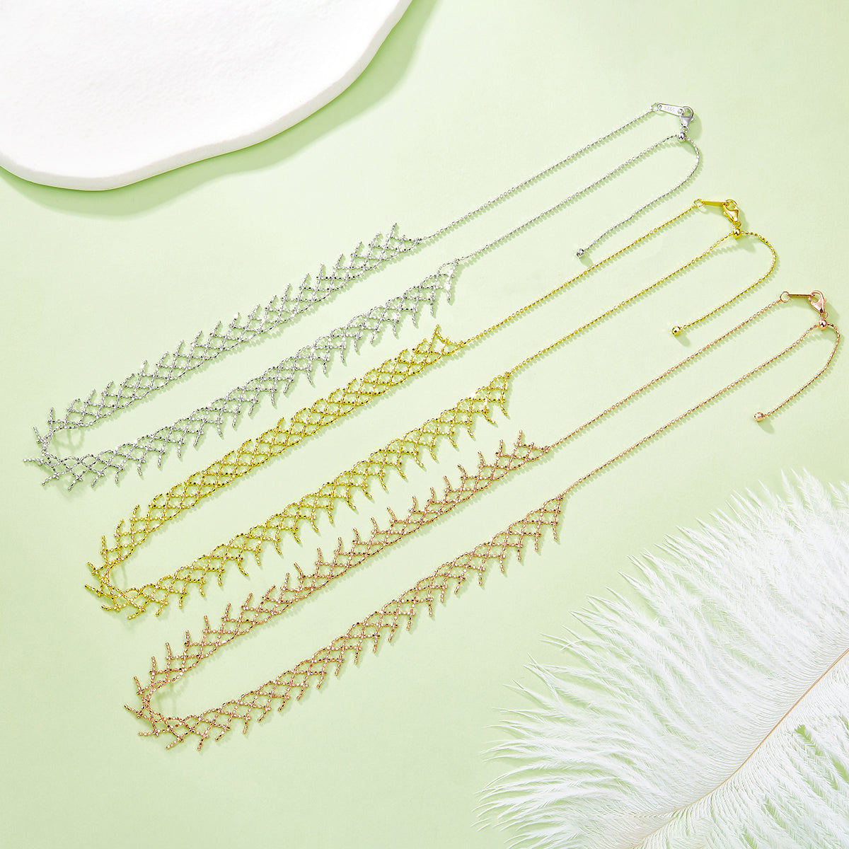 Planderful S925 Silver Woven Mesh Lace Necklace For Women