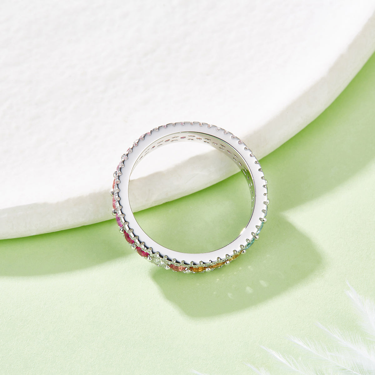 Planderful Lab Grown Gemstone Rainbow Ring S925 Silver Plated for Women Fashion Jewelry Gift