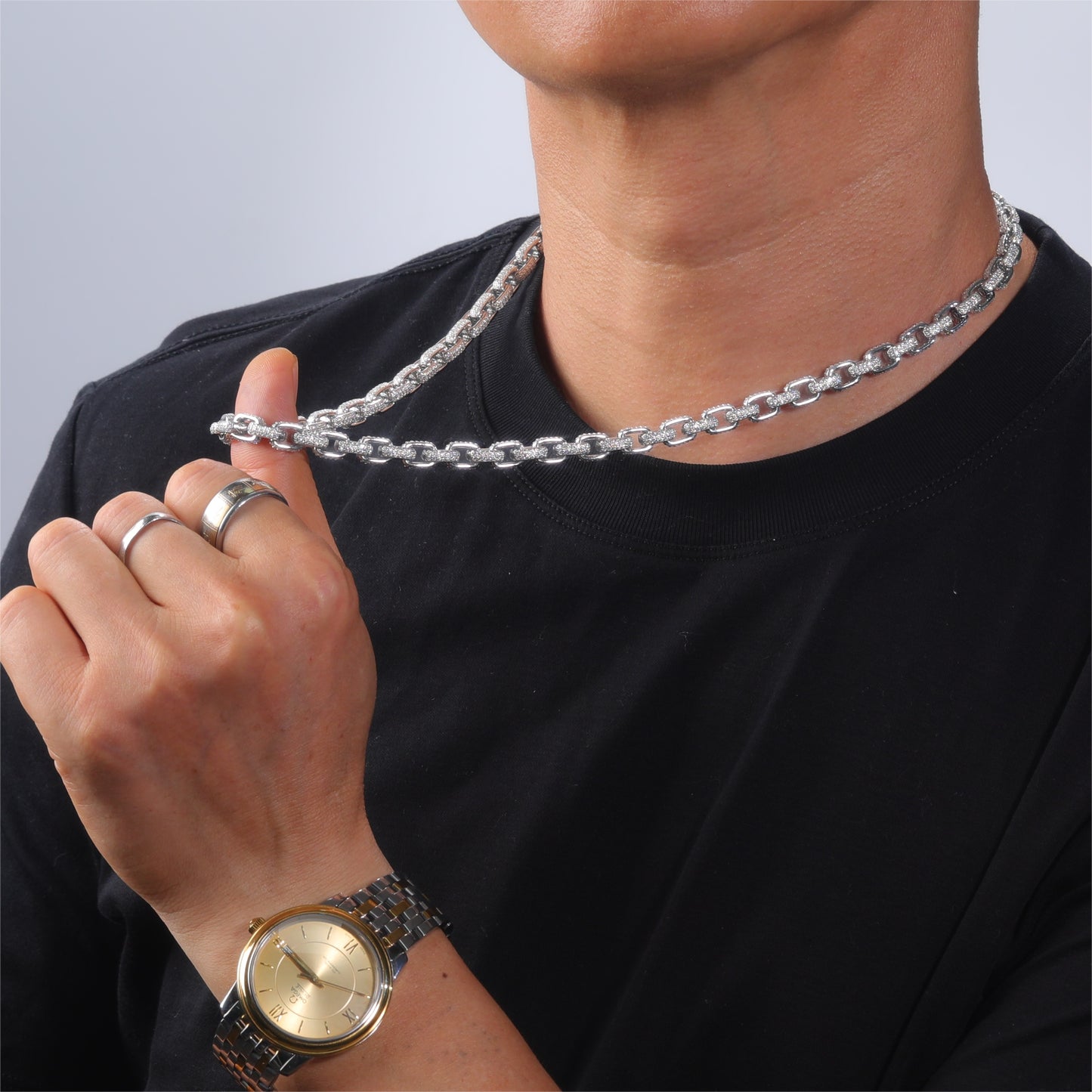 Planderful Moissanite Necklace For Men 12CT S925 Silver Plated Platinum Square Buckle High End Hip Hop Style