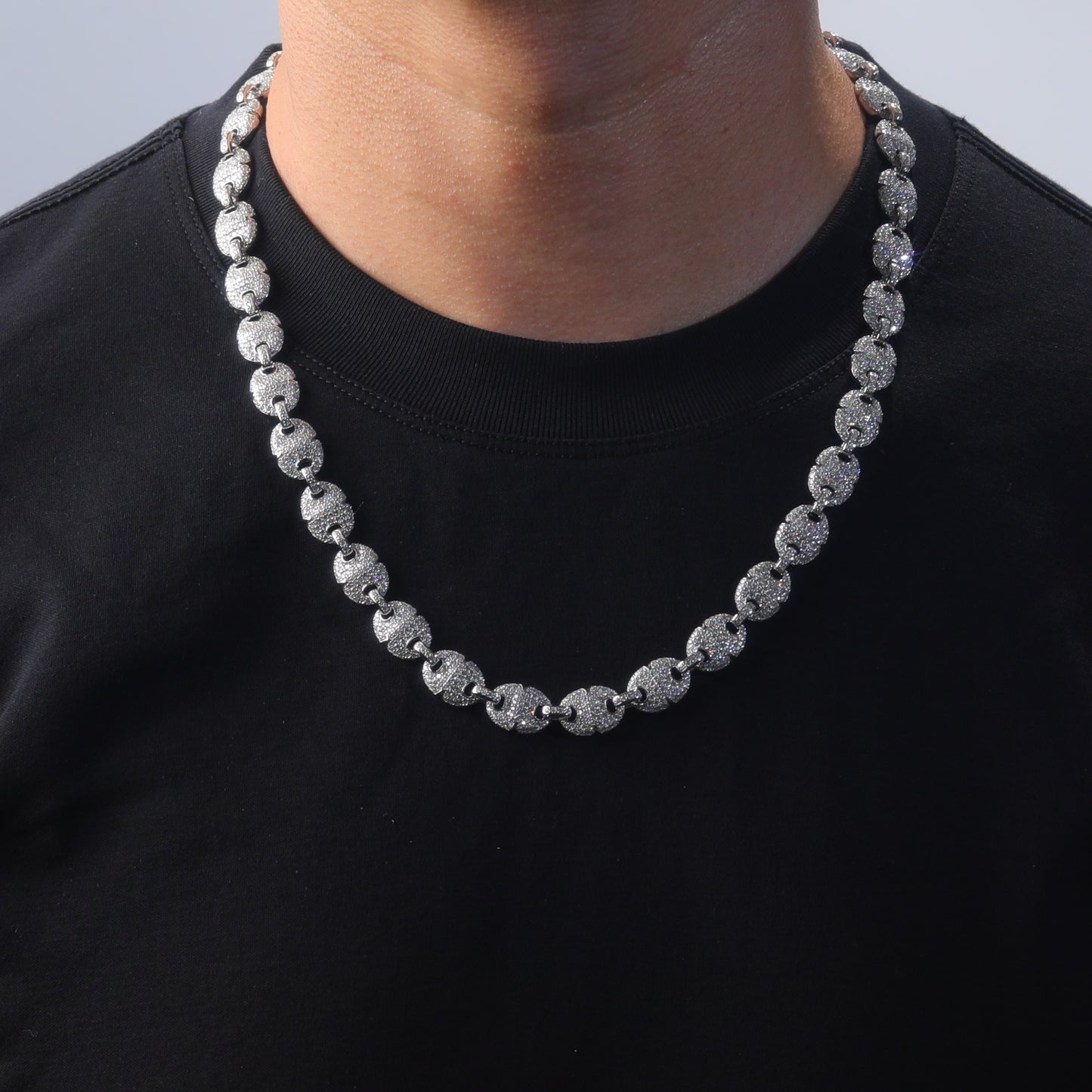 Planderful Mens Moissanite Necklace Hip Hop Style 10mm 11.52ct Sparkling Silver Plated