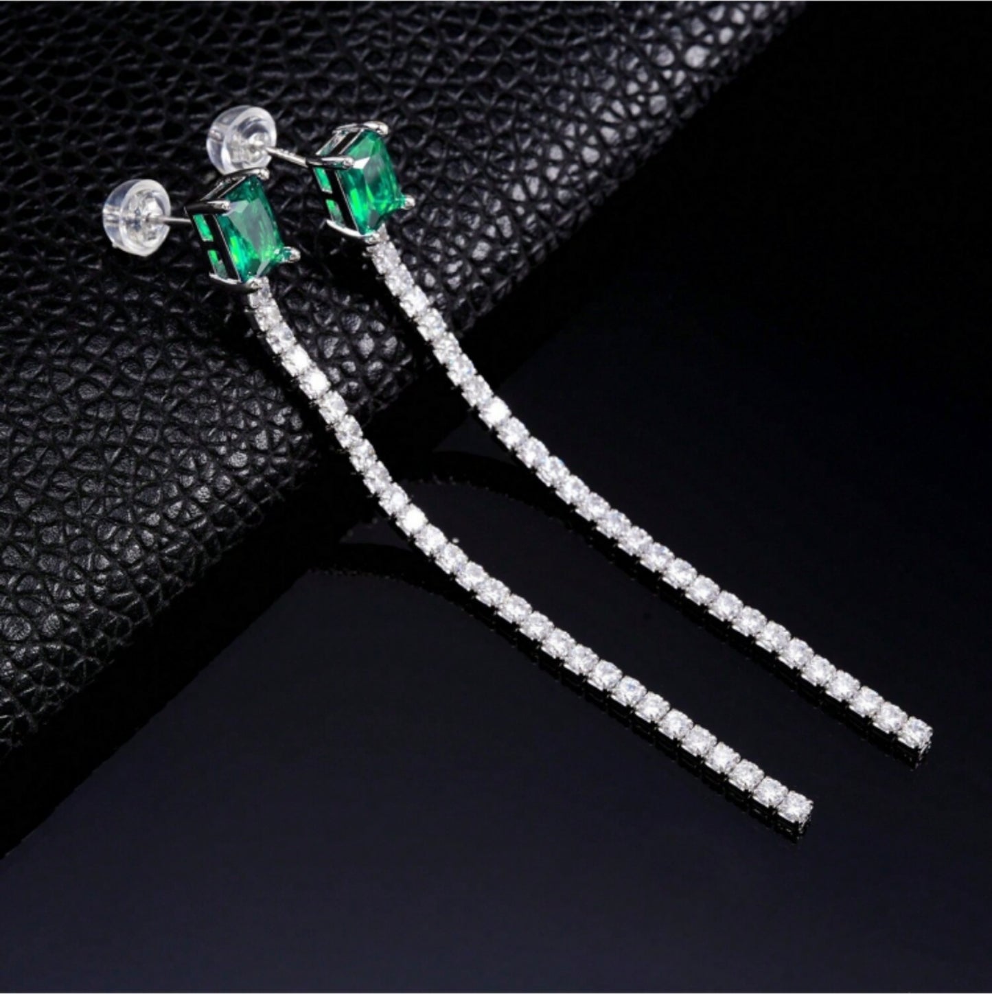 Planderful Lab Grown Emerald Tassel Earrings S925 Silver Plated Platinum Long Dangle For Her Gift