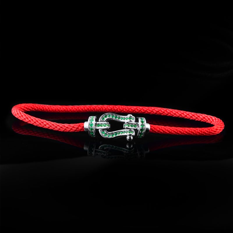 Planderful Lab Grown Emerald Bracelet With Horseshoe Buckle And Lucky Rope Design Silver Plated S925 1ct Gift For Her