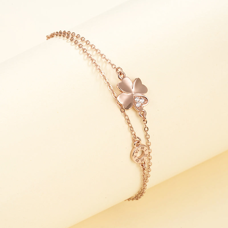 Planderful Sterling Silver Clover Bracelet Zircon Dainty Gift For Women Elegant Everyday Genie