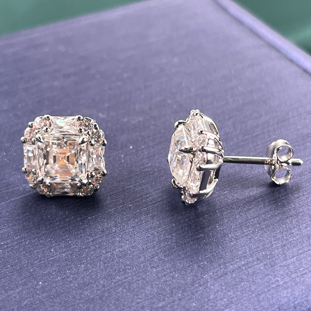 Planderful Sparkling Asscher Cut Moissanite Stud Earrings 2.0ct Main Stone S925 Silver Plated For Women