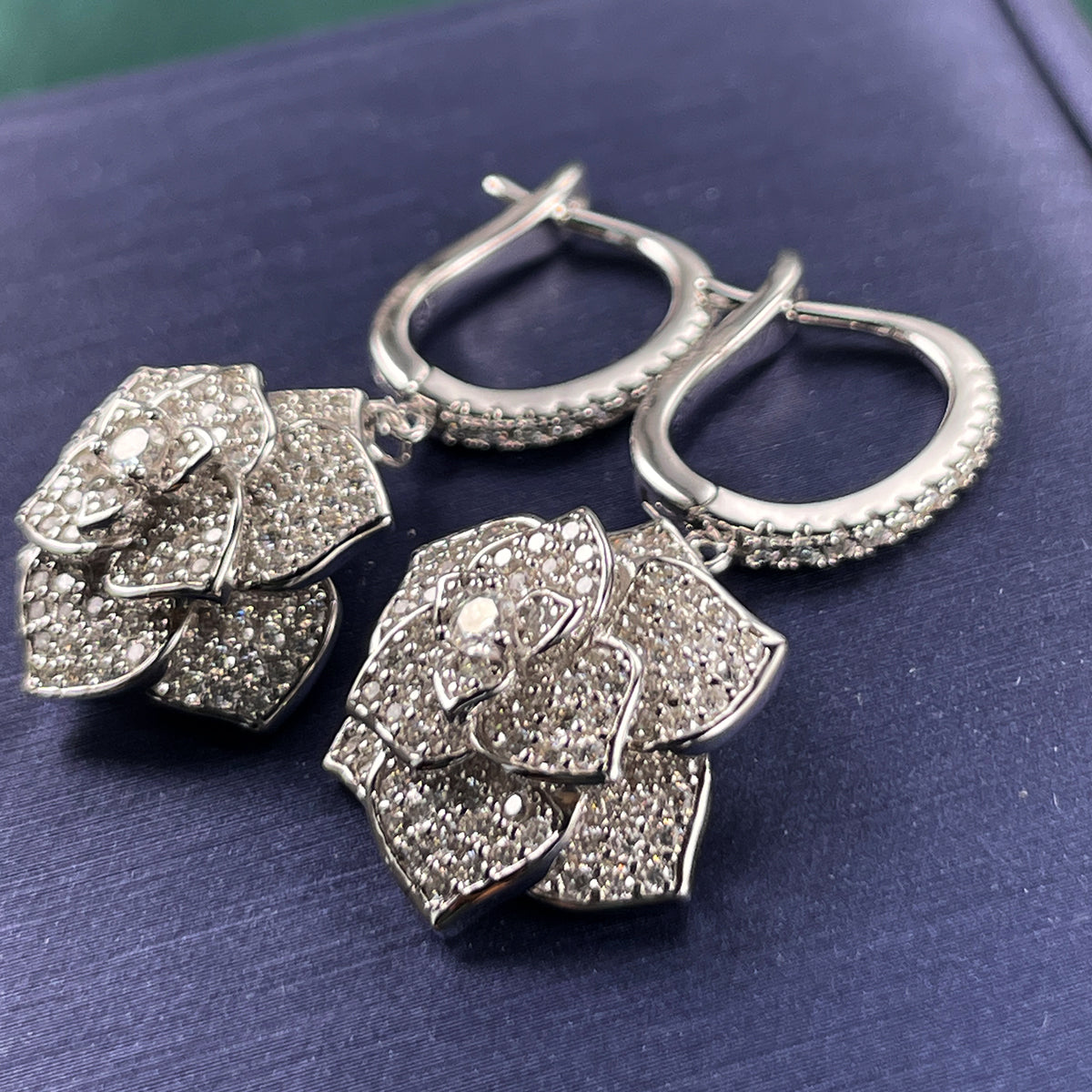 Planderful Moissanite Earrings 1.73CT Camellia Sparkling S925 Silver Plated Gift For Her