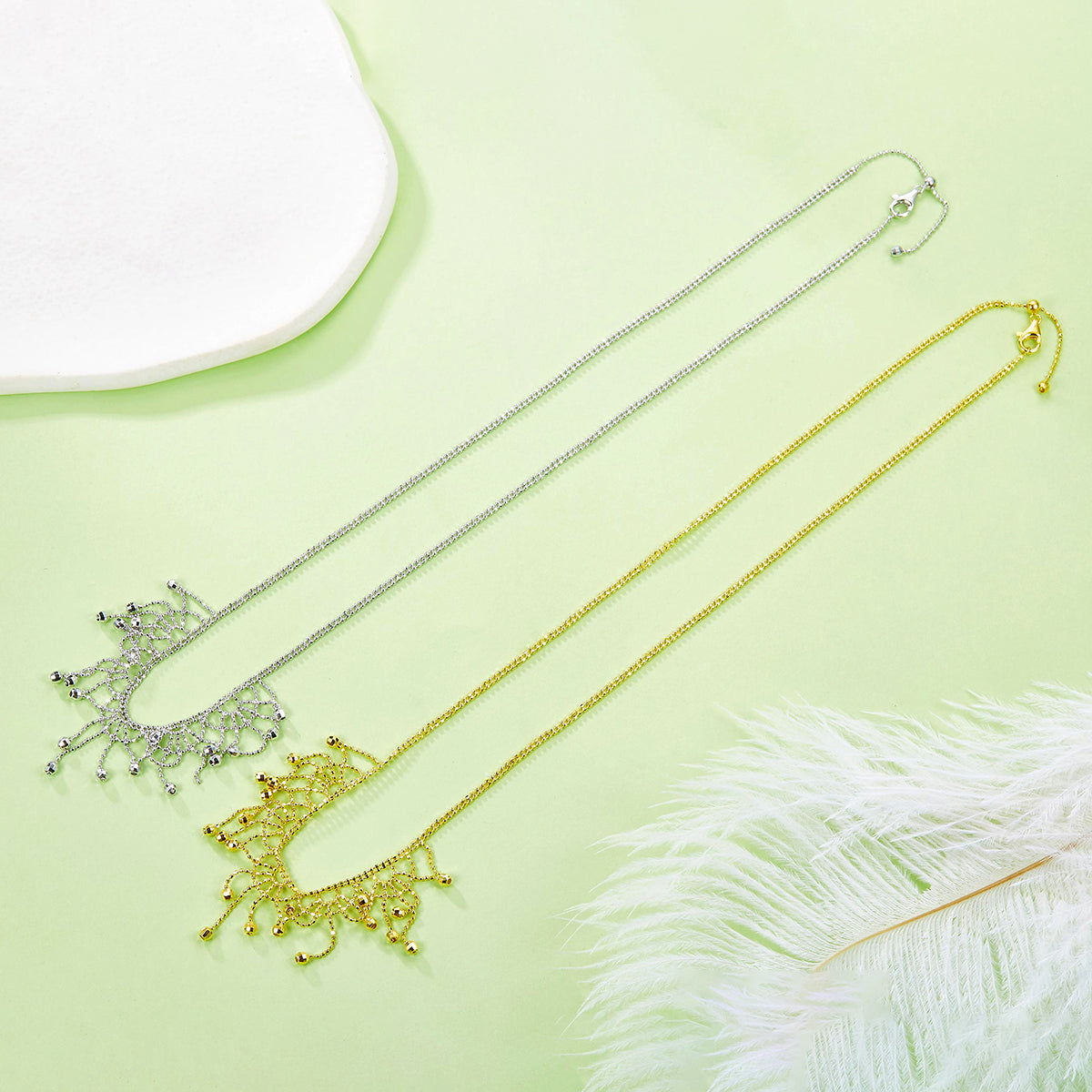 Planderful S925 Silver Plated Necklace With Italian Lace Weaving Elegant Palace Style Tassel Bead For Women