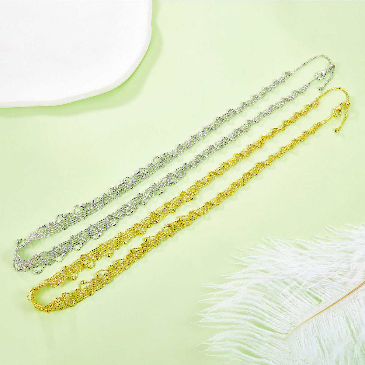 Planderful Everyday Genie S925 Silver Gold Plated Italian Craftsmanship Lace Double Layer Necklace For Her