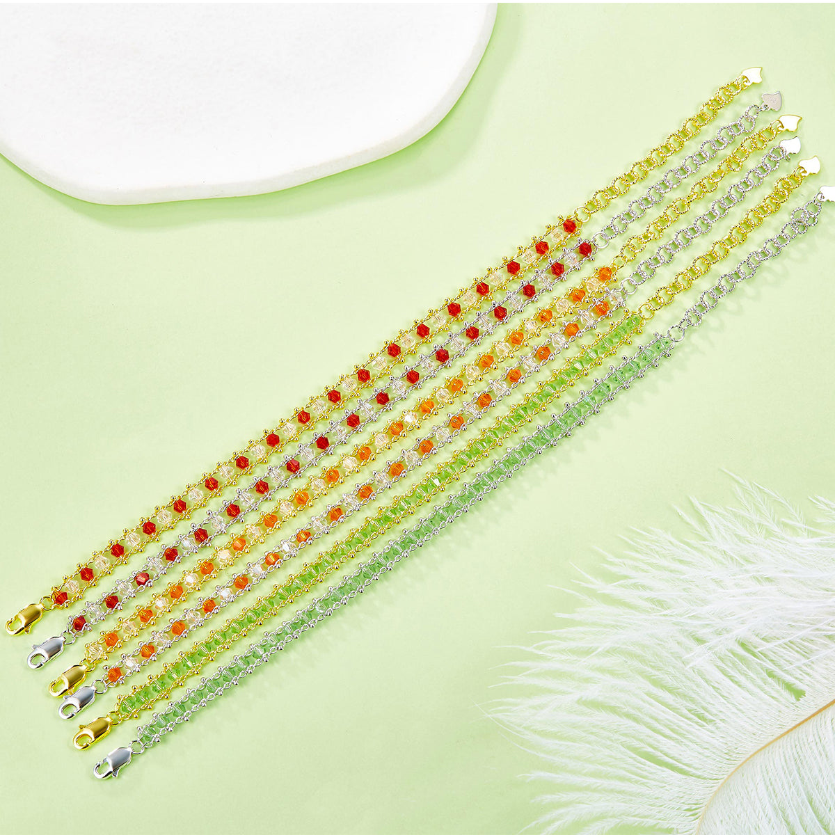 Planderful S925 Sterling Silver Bracelet With Colorful Synthetic Crystals Italian Weaving Craft For Women