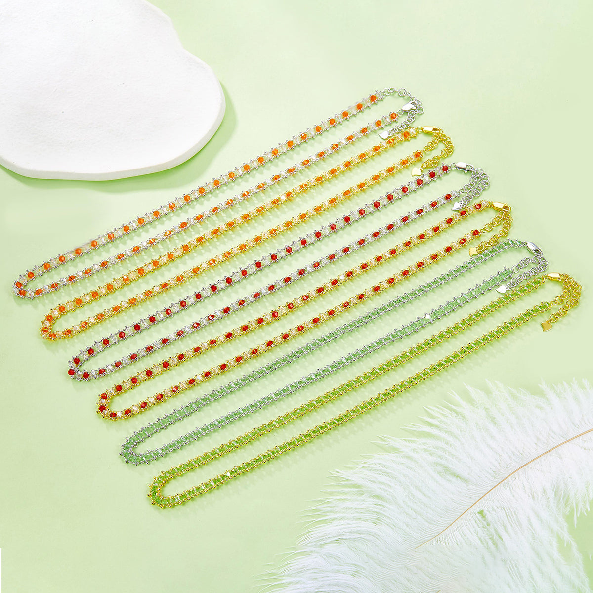 Planderful S925 Sterling Silver Gold Plated Synthetic Crystal Necklace Italian Weaving Craft For Women