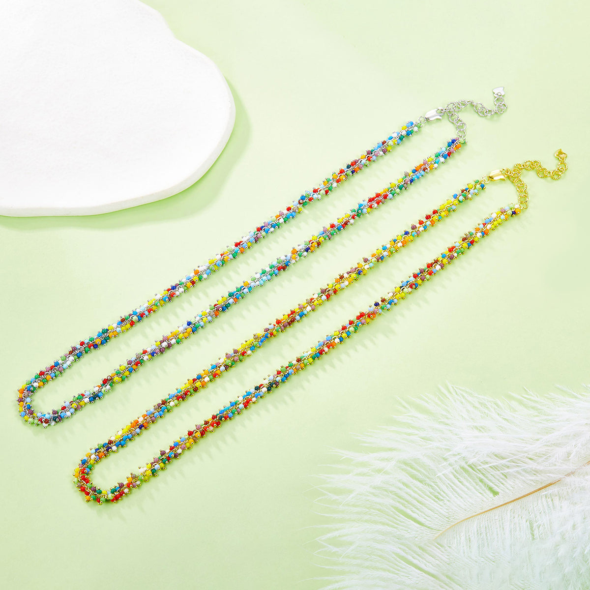 Planderful S925 Silver Plated Colorful Bead Necklace Gala Fireworks Collection For Women