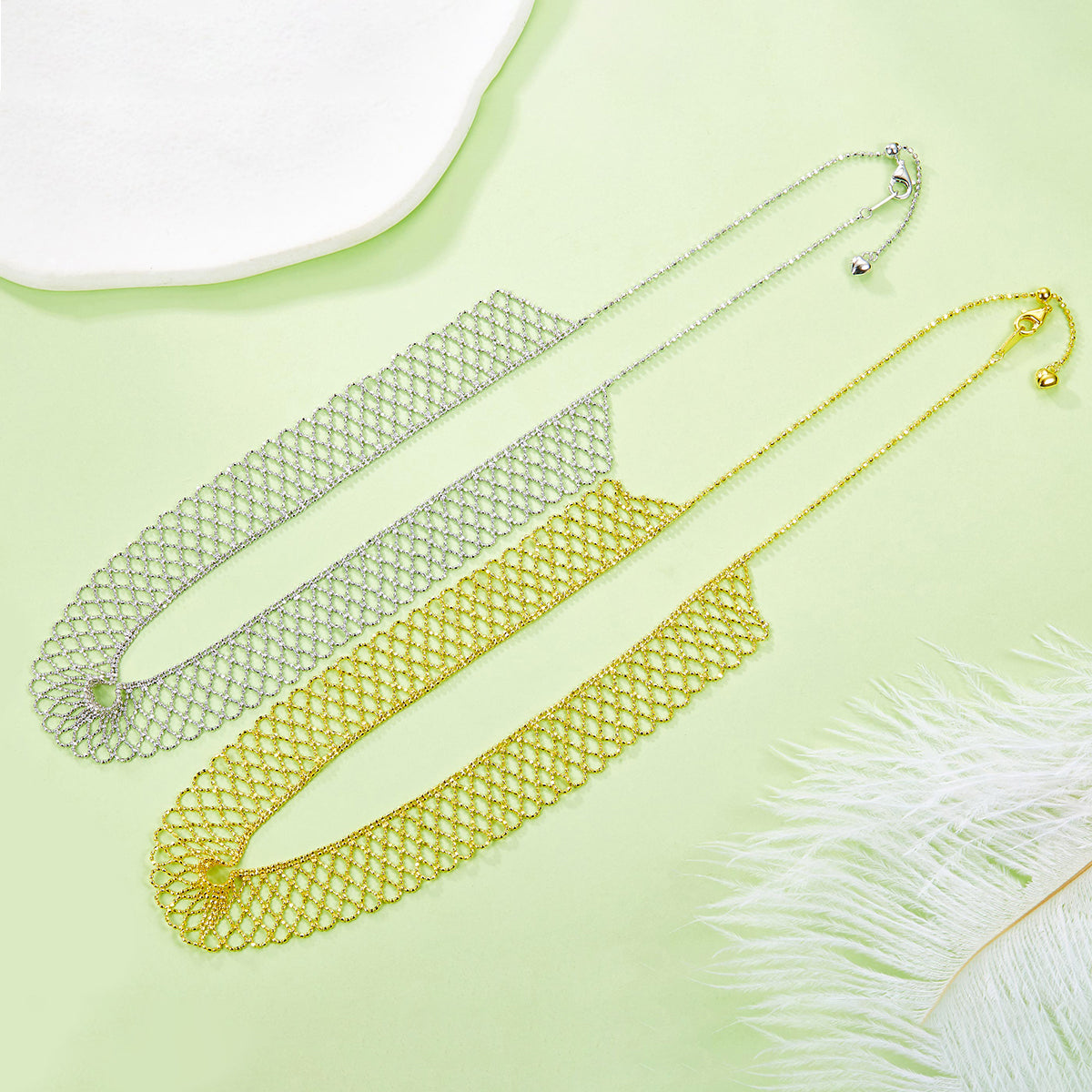 Planderful S925 Silver Gold Plated Italian Lace Woven Necklace For Women Everyday Genie Gift