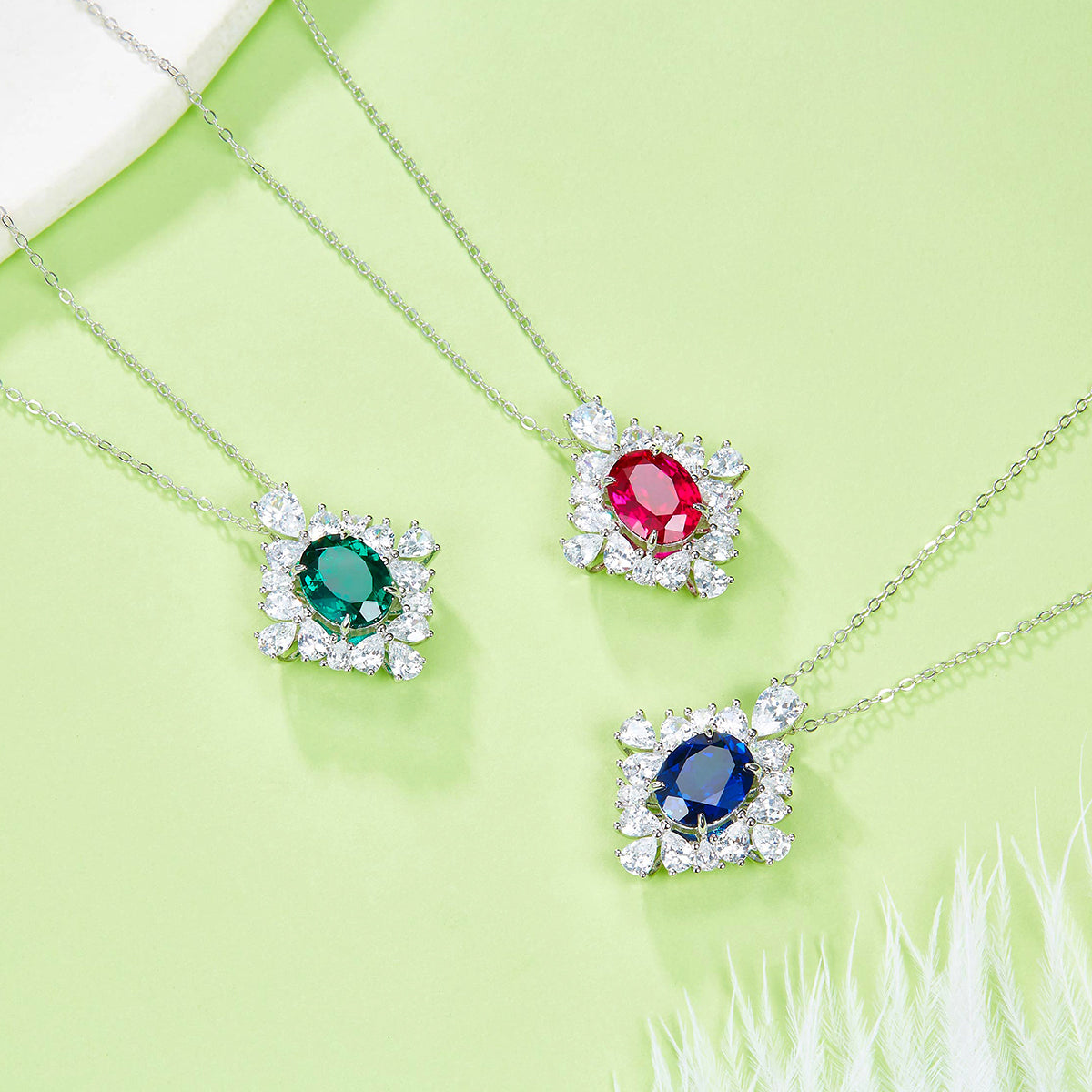 Planderful Colorful Oval Lab Grown Gemstone Blooming Flower Pendant Necklace For Women S925 Silver Plated 40 5cm Gift