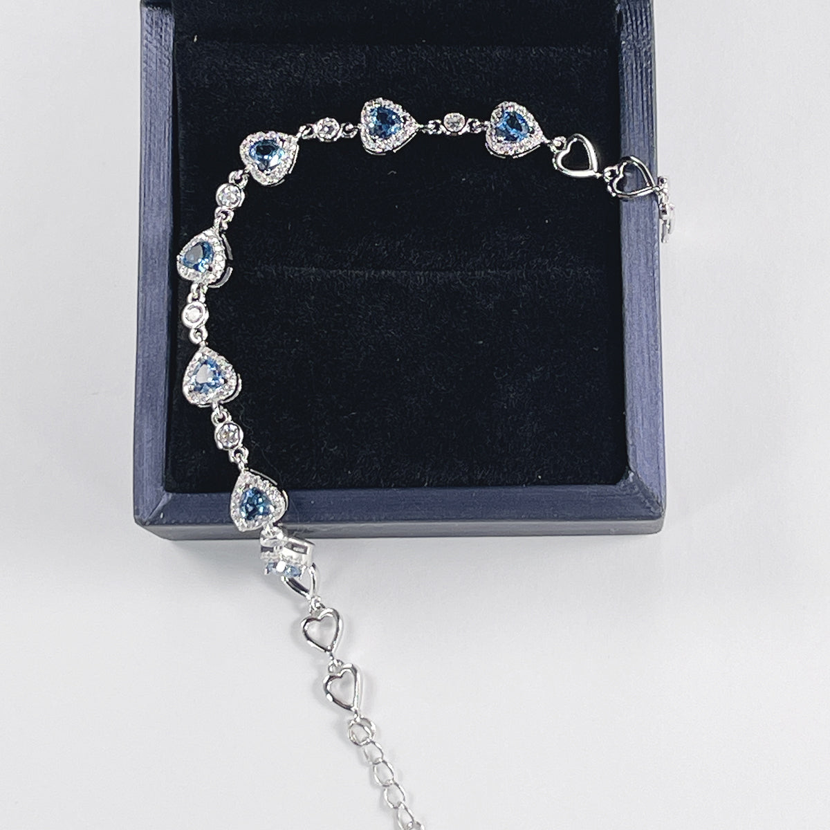 Planderful S925 Silver Plated Heart Bracelet Pink Zircon And Blue Spinel For Women Gala Fireworks Collection