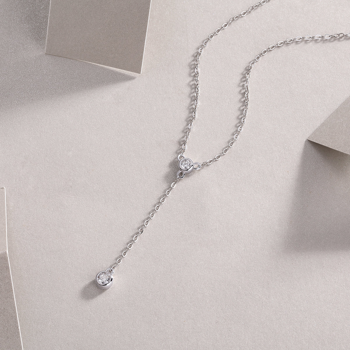 Planderful Moissanite Y shaped Necklace For Her 0.16ct Double Round Bubble Sparkle S925 Silver Plated