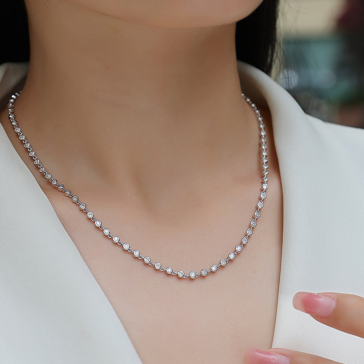 Planderful Moissanite S925 Silver Necklace 2.37Ct Round Bubble Sparkle For Women