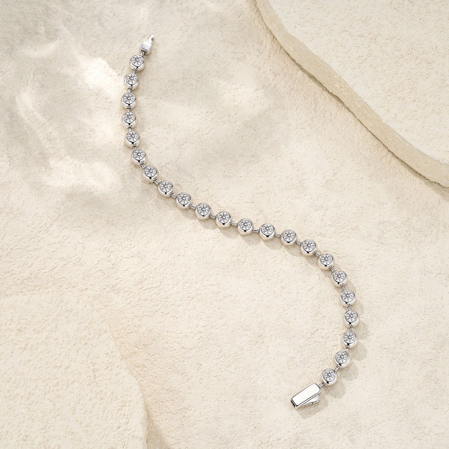 Planderful Moissanite Bracelet 2.2CT Sparkling Round Stones S925 Silver Plated Platinum Bubble Design For Her