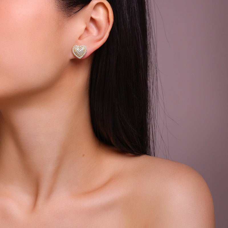 Planderful Moissanite Heart Stud Earrings Sparkling DVVS 1.16CT S925 Silver Gold Plated For Her Gift